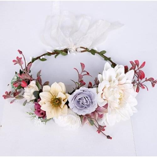 Bridal Headwear Wedding Garlands Bohemian Tourism Memorial Hair Band Beige Big Flower Hair Flower