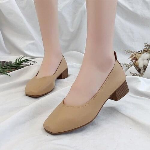 Women Dress Shoes Medium Heels Pumps OL Office Lady Shoes Woman Boat Shoes Sqaure Toe Pump Ladies Shoes zapatos mujer N7210L