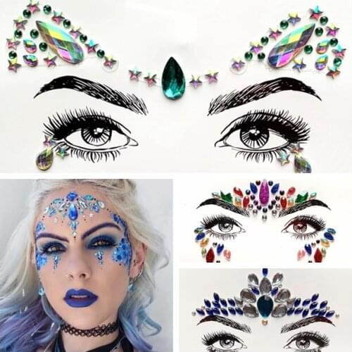 Crystal Face Jewelry Glitter Gems Eyes Tattoos Sticker Eyebrow Forehead Decoration Acrylic Resin Drill Womens Fashion For Party