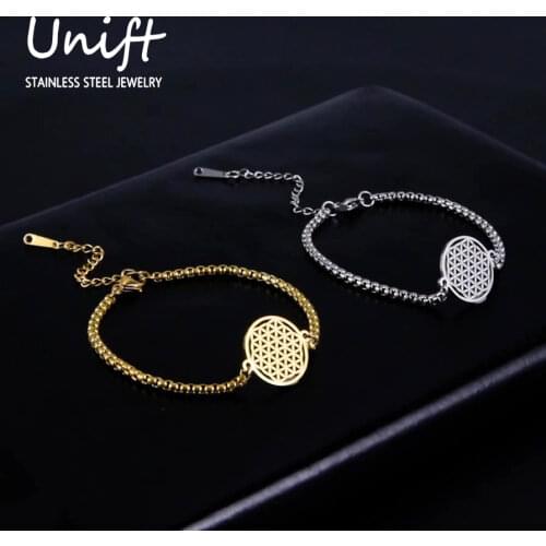 Unift Vintage Flower of Life Bracelet Stainless Steel Bracelet for Women Hollow Infinite Loop Flower Chain Bracelet Friend Gift