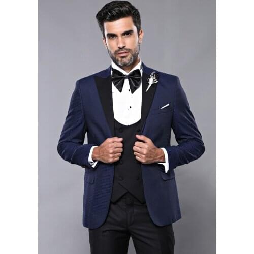 Patterned Navy Blue Slim-Fit Tuxedo