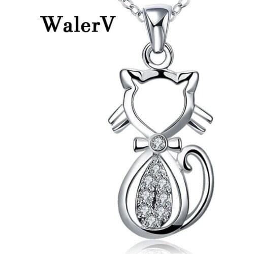 WalerV Color Pendant Lovely Jewelry Charm Cat Shape Pendant Free 18 Inches Necklace for Women Girl Set Gift