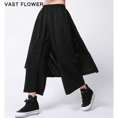 2021 Spring Autumn Black Loose Spliced Wide Leg Pants Women New High Elastic Waist Casual Ladies Trousers Fashion Streetwear