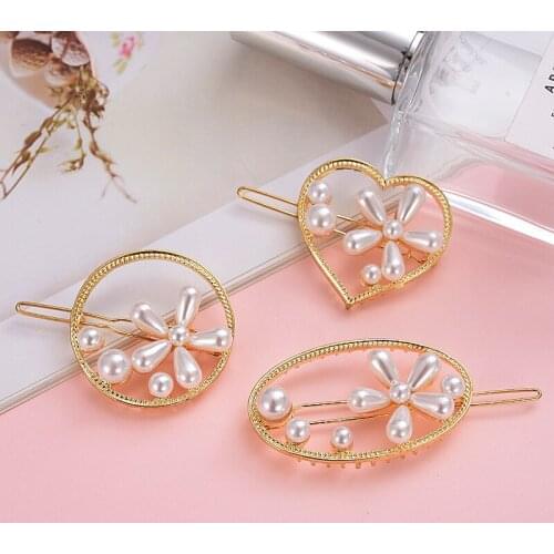 T162 Women Fashion Hair Accessories Metal Pearl Hairpins Lady Simple Hair Clip Barrette Headwear Hair Tool