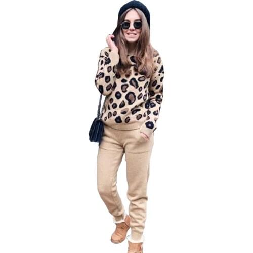 TAOVK Autumn Winter Women Knitted tops Costume Fashion Leopard Knitted O-Collor Panllover Sweater