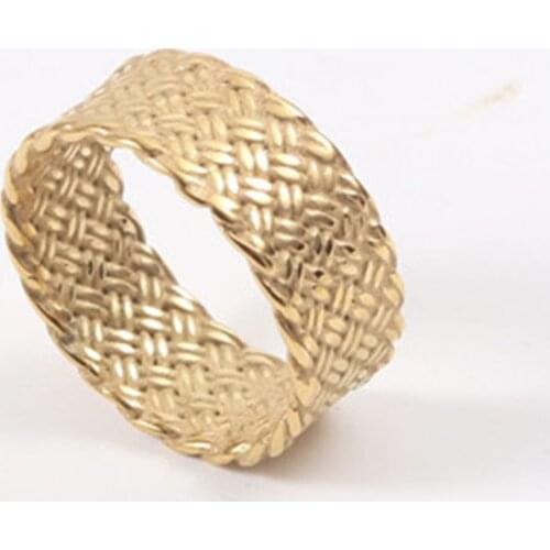 Braided weave gold band ring stackable for women stainless steel plain punk minimalism ring fashion
