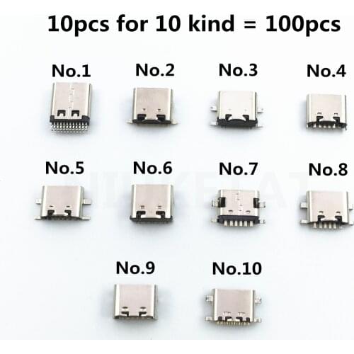 10-100pcs/bag 10Model Type-C Micro USB Charging Dock Connectors Mix 6Pin-24Pin Use For Mobile Phone And Digital Product Repair