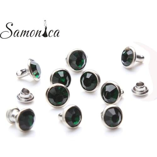 100Sets 8mm Emerald Crystal Rhinestones Rivets Metal Base Rapid Studs Decoration Findings For Clothing Bag Crafting Leather