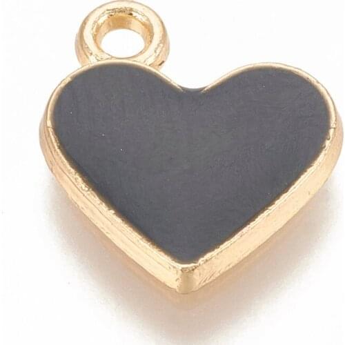100pcs Golden Alloy Enamel Heart Charms pendants for necklace jewelry making Accessories 12x11x1.5mm, Hole: 1.5mm F80