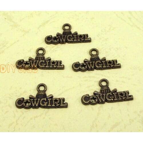 100pcs-Antique Bronze Tone Cowgirl Charms Pendant, Jewelry Accessories 22x11mm