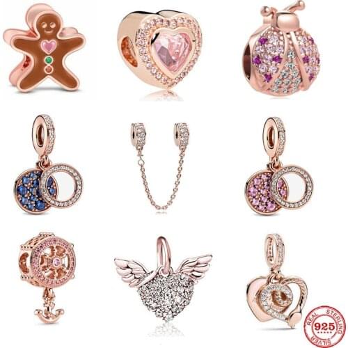2020 new rose gold Gingerbread ladybug angel wing pendant dangle diy charm fit original Pandora charms silver 925 bracelet X253