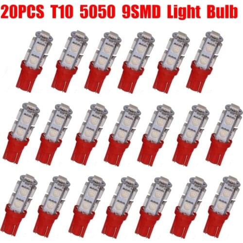 20x T10 W5W 5050 9SMD Wedge Lamp Car License Plate Lamp Trailer Truck Red Dome Map LED Light Bulb 35MM RV Camper Reading Light