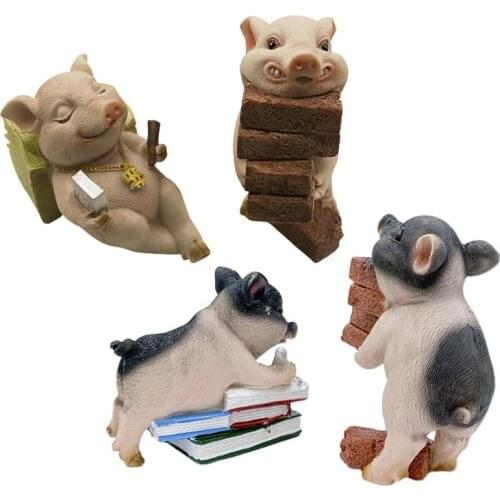 3D Simulation Pig Statue Desktop Decoration Cute Mini Pig Animal Model Figurine Resin Decoration Home Decoration