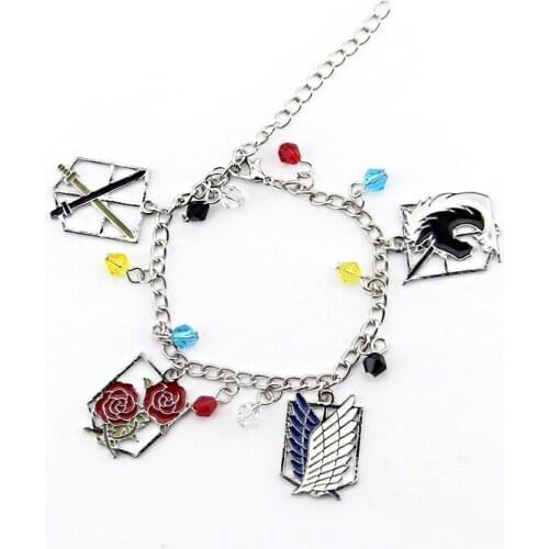 Anime Attack on Titan Figures Bracelet Pendant Toys Metal Hand Chain Combination Bracelet Key Ring Pendant Toy Gift