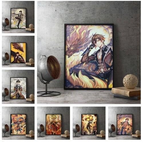 WTQ Anime Figure Genshin Impact Decoration Art Canvas Painting Anime Posters Retro Poster Wall Art Wall Decor Picture Home Decor