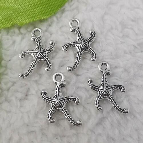 Free Ship 400 pcs Antique Silver starfish charms pendant 19x12mm
