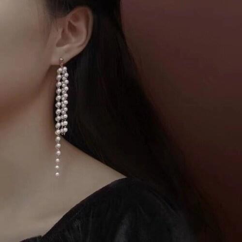 Free shipping chandlier high quality party jewelry pure handmade women earring natural white real pearl beads handme wedding