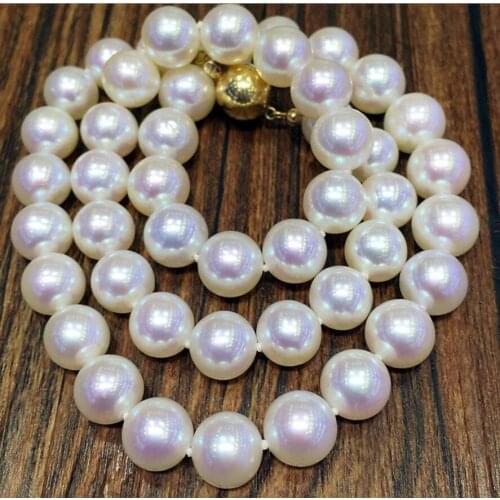 Free shipping 9-10 mm White Pearl Necklace light freshwater pearl necklace birthday gift 925 silver clasp fine JEWELRY