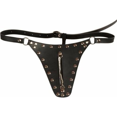 Black Leather Woman Chastity Belt Device Underwear Panties Fetish Female Belt Chastity Metal Small