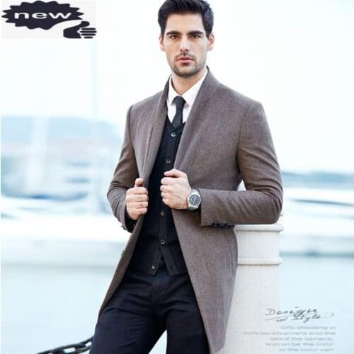 Business Single Breasted Wool Trench Coat Designer Casual Turn-down Collar Woolen Overcoat Men New Formal Outwear Tops