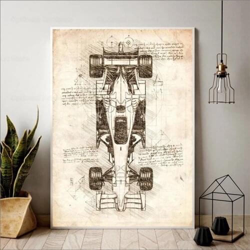 Formula 1 Car Top View design drawings Oil Painting Poster Prints Canvas Wall Picture For Home Room Decor