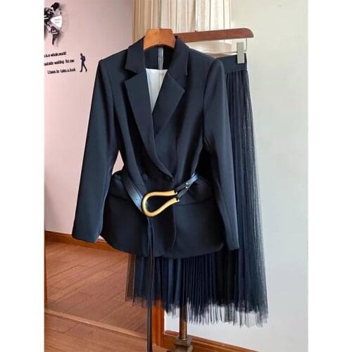 Coffee suit jacket + mesh skirt two-piece womens OL elegant suit spring 2021 new products