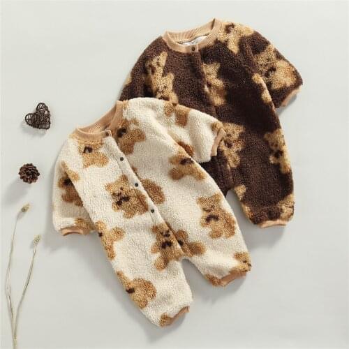 Baby Girl Boy Cute Cartoon Bear Romper 0-24M Newborn Infant Toddler Fall Winter Warm Polar Fleece Long Sleeve Jumpsuits 2021