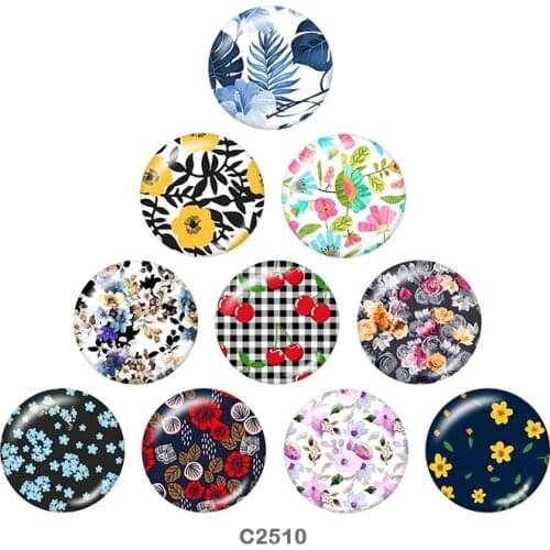 Pretty flower 12mm/18mm/20mm/25mm/30mm/40mm Round glass cabochon flat back Making findings snap button jewelry C2510