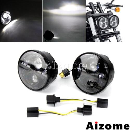 Motorcycle H4 Bulb Socket Dual Headlamp Aluminum Projector Light 4.65" LED Headlight For Harley Dyna Fat Bob FXDF 2008-2016