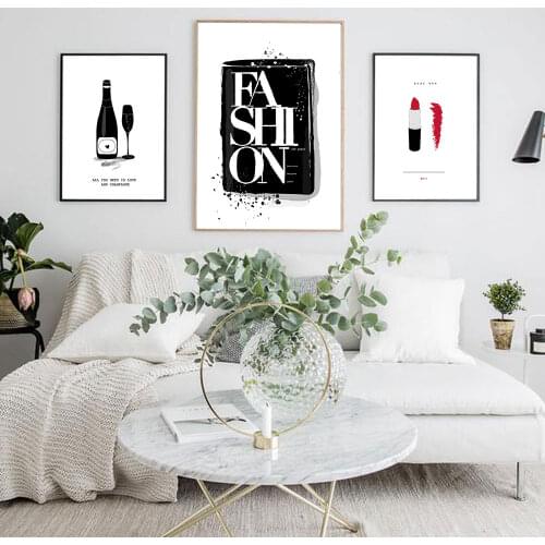 Fashion Lipstick Posters Nordic Quote Canvas Decoration Wine Bottle Wall Picture Art Painting Waterproof Material Home Decor