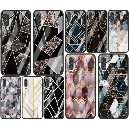 Marble Geometric For Samsung Note 20 10 9 8 Ultra Lite Plus 5G A70 A50 A40 A30 A20 A10 Tempered Glass Phone Case