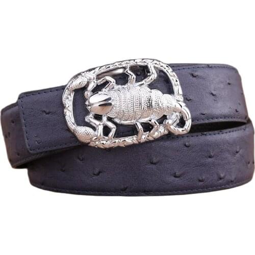 Silver gold buckle genuine leather mens belts luxury 2019 new designer Scorpion high quality ceinture blue strap dragon wolf