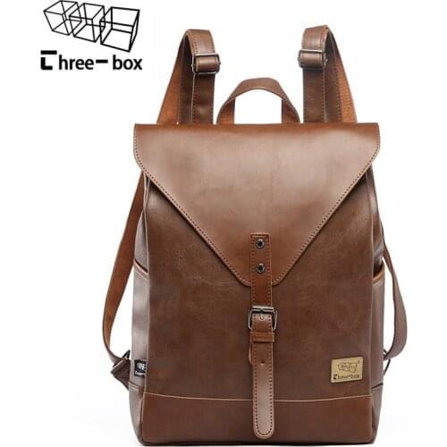 Three Box Fashion Men Backpack Vintage Male Backpack For Teenager School Bag Men Leather Business Travel Bag Laptop Shopping Bag