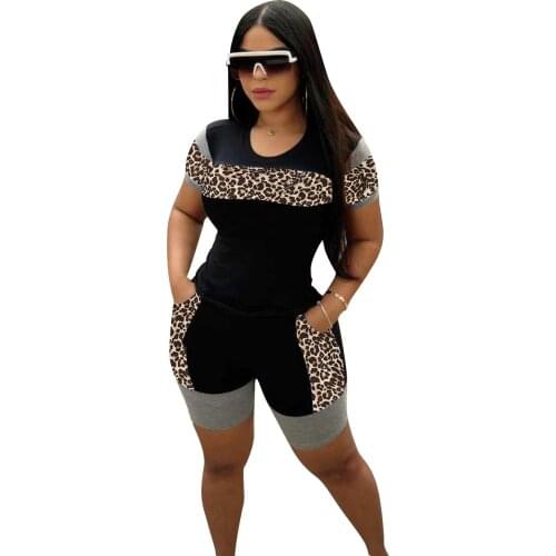 2021New Style Suit Casual Leopard Splicing Two-Piece Suit European and American Fashion Womens Clothing