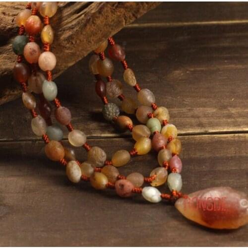 Wholesale Natural desert gobi stone agate stone necklace raisin color ethnic wind round bead sweater chain