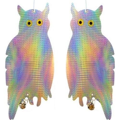 2PCS/Set Bird Repellent Scare Device Fake Owl Hanging Reflective and Holographic Woodpecker Deterrent Keep Birds Pigeons Away