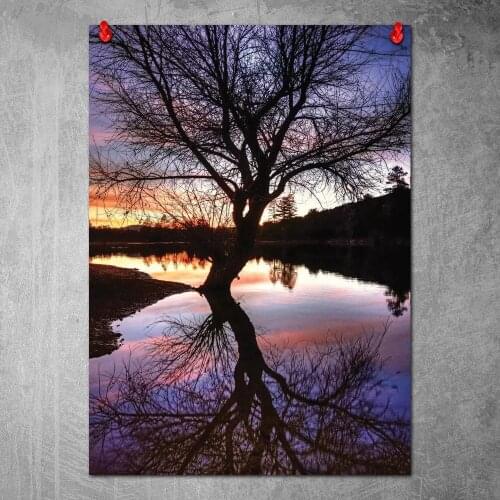 Reflected Tree on The Lake Wall Art Poster Canvas Painting Nordic Wall Pictures Living Room Home Decor No Frame
