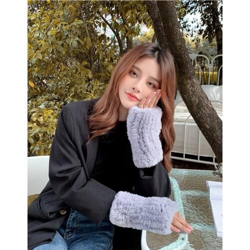 Real Rex Rabbit Fur Knited Fingerless Glove Furry Winter Texting Mittens Luxury Outdoor Hand Warmer 6 Colors