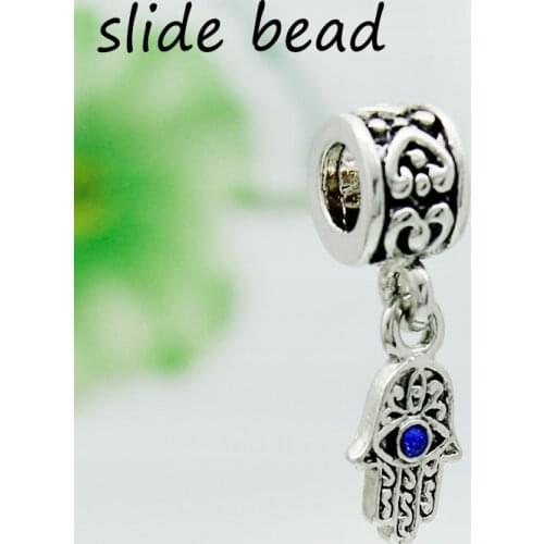 Slide bead European Crown Pendant Blue Crystal Alloy Bead Charm Fit Pandora Ile Bracelet and Bracelet Pendant DIY Jewelry