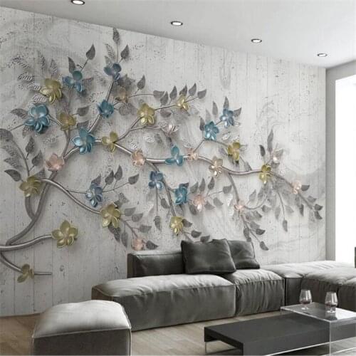 Custom wallpaper 3d stereo vintage twig flower embossed plum new Chinese style wall living room bedroom restaurant 3d wallpaper