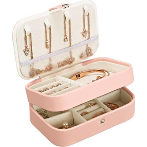 Portable Women Jewelry Box Storage Organizer 2-Layer Girls Travel Boxes Gift Rectangle Earrings Ring Necklace Carrying Case