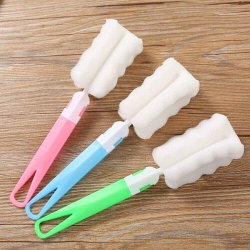 Removable multi-function longer type Candy color PP plastic handle cup Milk Bottle compressible sponge cleaning brush 5pcs/lot