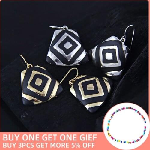Shineland Fashion Bijoux Trendy 2021 New Women Accessories Black Enamel Statement Geometric Drop Earrings Pendientes Mujer Gift