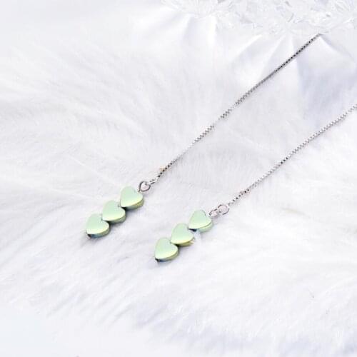 Sole Memory Fresh Blue Geometric Gradient Heart-shaped Ear Wire Long 925 Sterling Silver Female Dangle Earrings SEA439