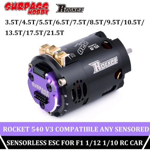 Surpass Hobby Rocket 540V3 Brushless Motor Sensored 3.5T 4.5T 10.5T 13.5T 21.5T Heatsink for Electric Hub Motor 1/10 1/12 RC Car