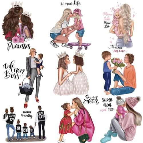 Mom Heat Transfer Stickers Mom Baby Love DIY Iron-on Russia Girls Patches For Clothes Washable Patches For T-Shirt Dresses Hats