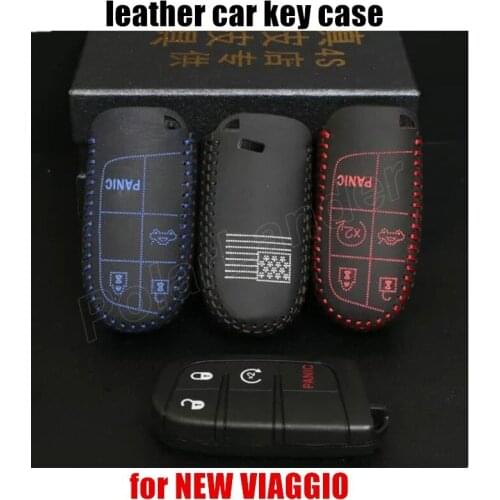 Only Red best selling car key case Genuine quality leather Hand sewing car key cover DIY car styling fit for FIAT 15 NEW VIAGGI