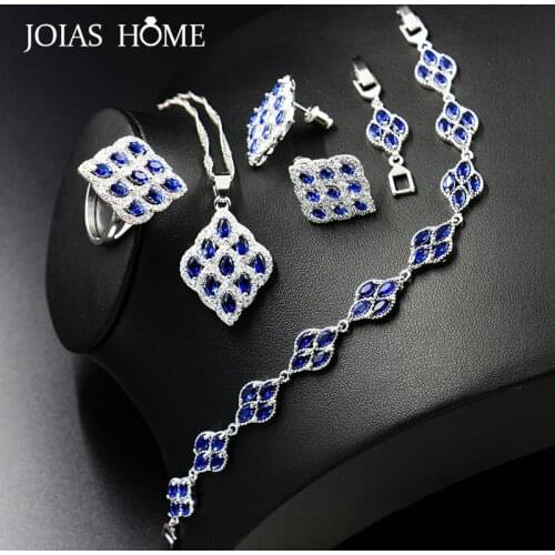 JoiasHome 925 sterling silver jewelry natural field-shaped sapphire popular European and American wild bride jewelry set
