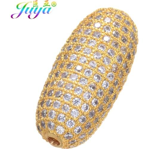 Juya DIY Jewelry Copper Beads Micro Pave Zircon Oval Charm Beads For Women Decoration Clothes Natural Stone Pearl Jewelry Making