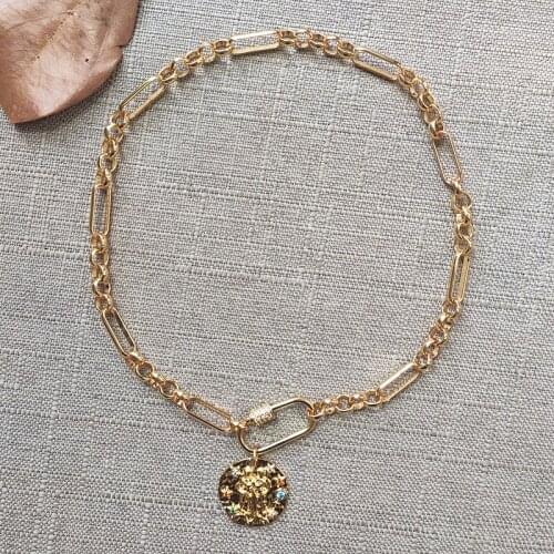 Women Gold Color Metallic Chain Short Necklace Fashionable Exquisite Round Charm Pendant Jewelry цепи на шею мужские 2021 Trendy